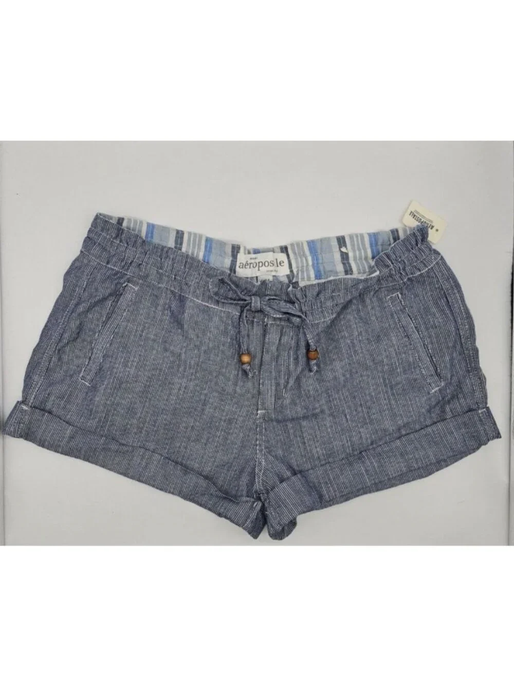 Aeropostale Juniors Shorts Size 13 / 14 Blue Striped Cotton Bootie Short Shorts